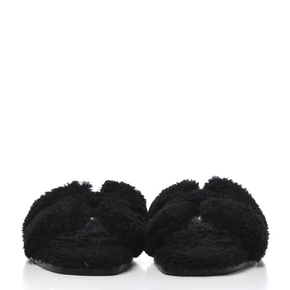 Hermes Woolskin Oran Sandals 38 Black 2 of 10