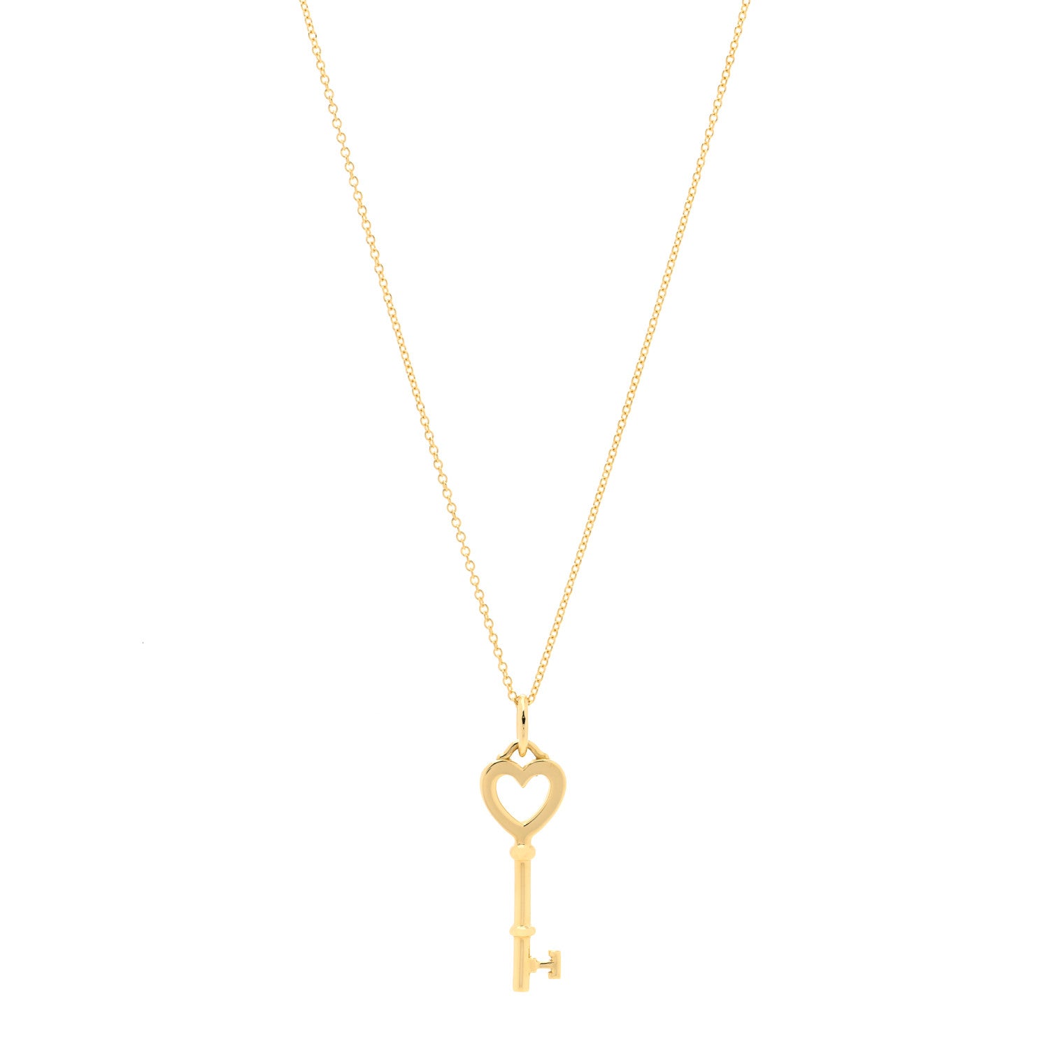 Tiffany 18K Yellow Gold Mini Heart Key Pendant Necklace 1 of 4