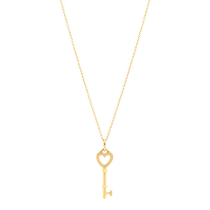 Tiffany 18K Yellow Gold Mini Heart Key Pendant Necklace 1 of 4