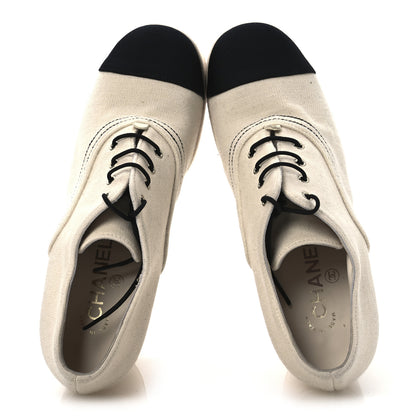 Chanel Canvas Lace Up Oxford Pumps 38 White Black 2 of 13