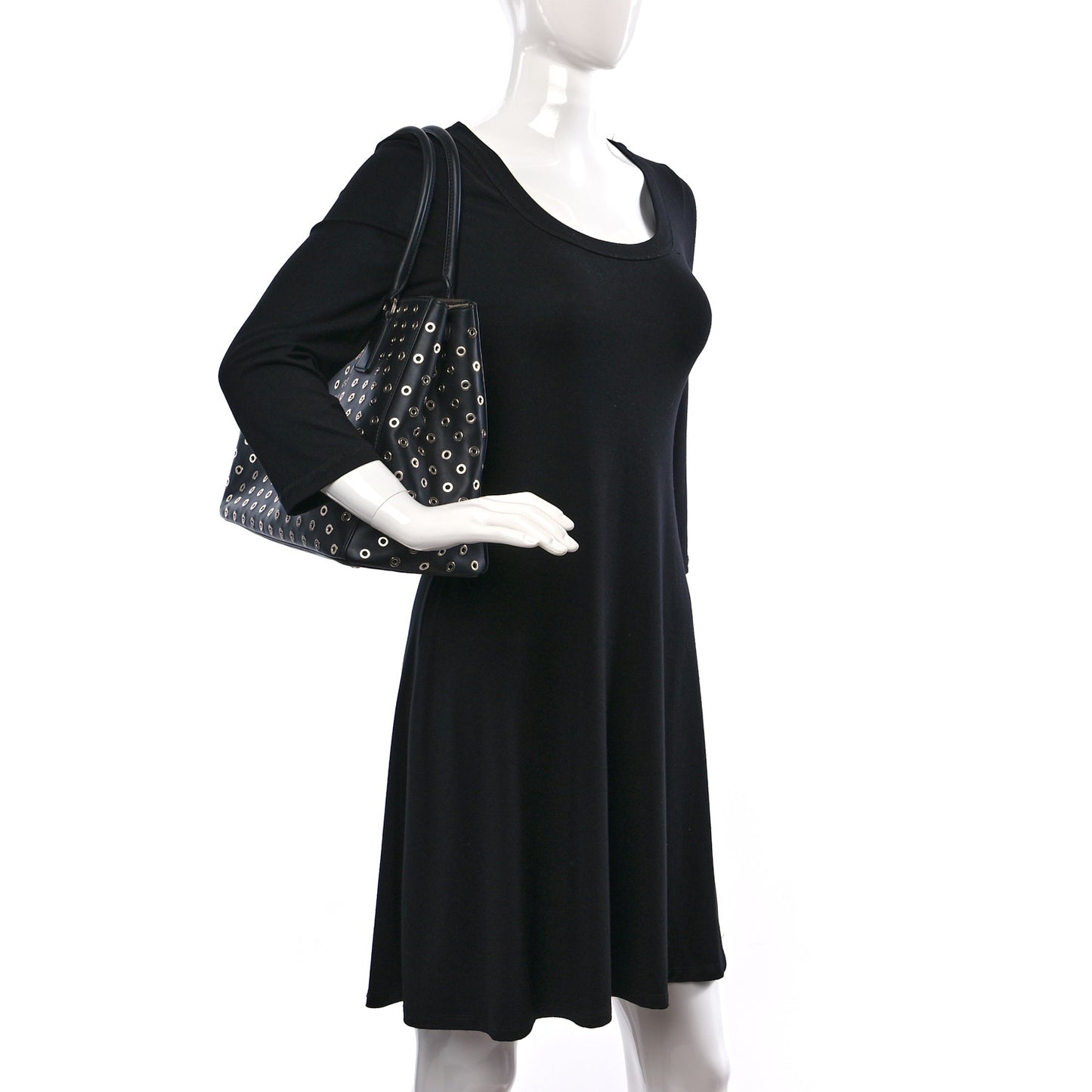 City Calf Grommet Large Double Zip Tote Black