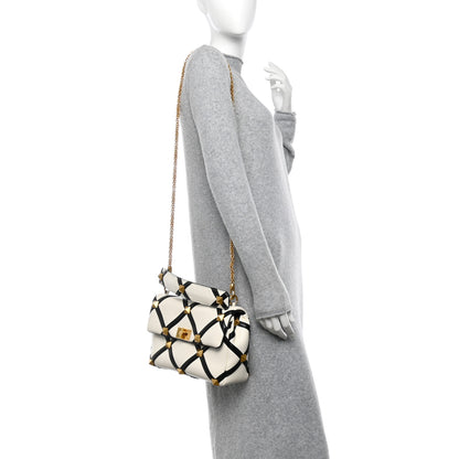 Valentino Garavani Nappa Large Roman Stud Shoulder Bag Ivory Black 2 of 11