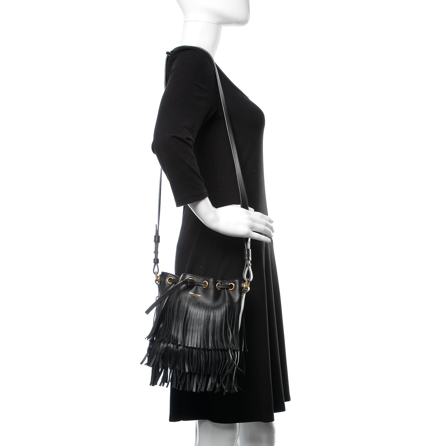 Calfskin Small Emmanuelle Fringe Hobo Bag Black
