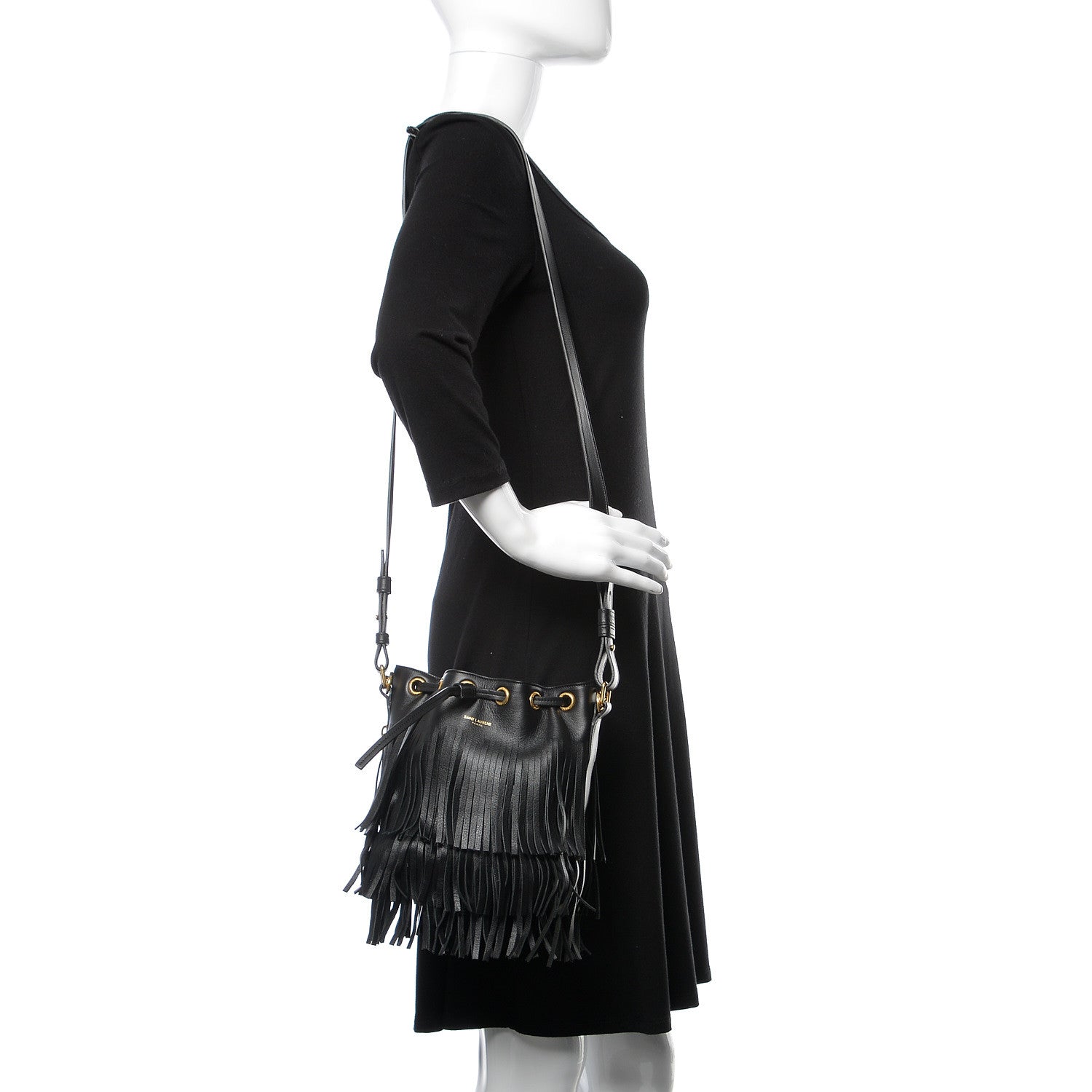 Saint Laurent Calfskin Small Emmanuelle Fringe Hobo Bag Black 2 of 11