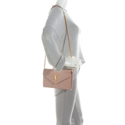 Saint Laurent Grain De Poudre Matelasse Chevron Monogram Chain Wallet Pale Blush 2 of 7