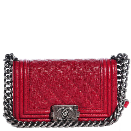 Chanel Caviar Small Boy Flap Bag Dark Red 1 of 9