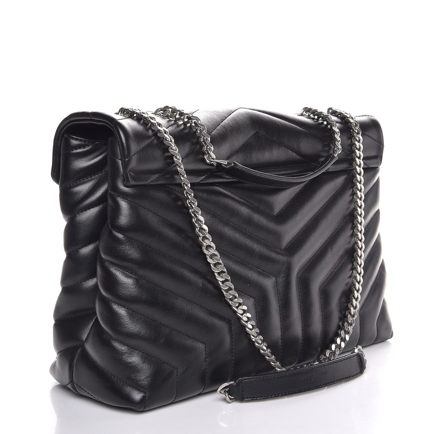 Calfskin Y Quilted Monogram Medium Loulou Chain Satchel Black