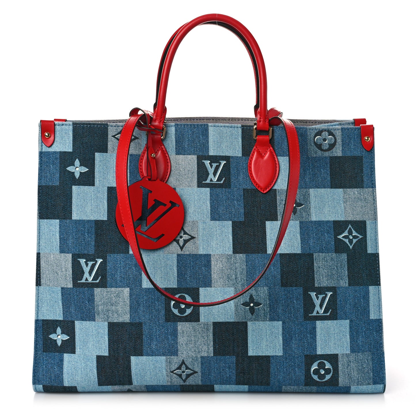 Denim Damier Monogram Onthego Blue Rouge