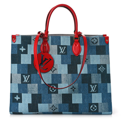 Louis Vuitton Denim Damier Monogram Onthego Blue Rouge 1 of 8