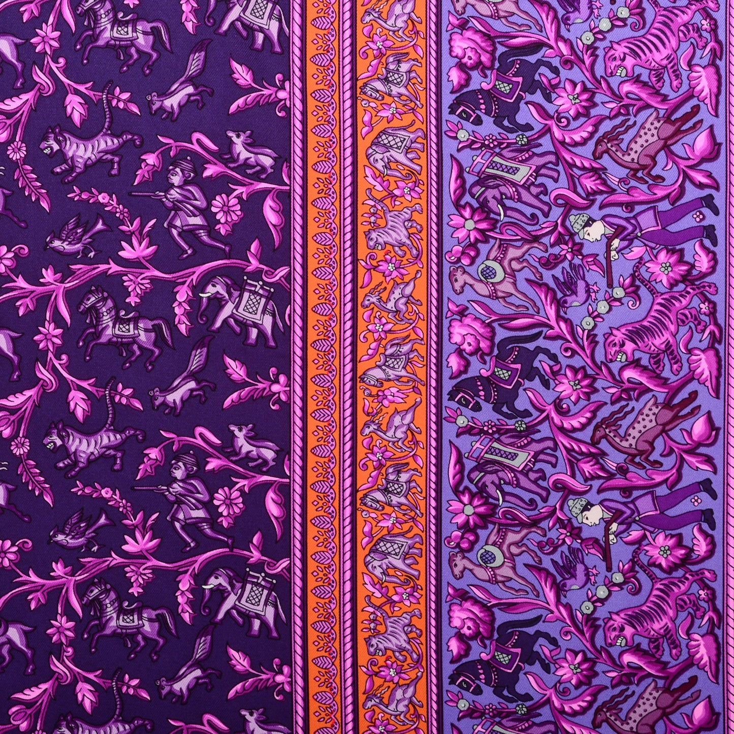 Silk Chasse En Inde Scarf 90 Violet Orange Rose Indien
