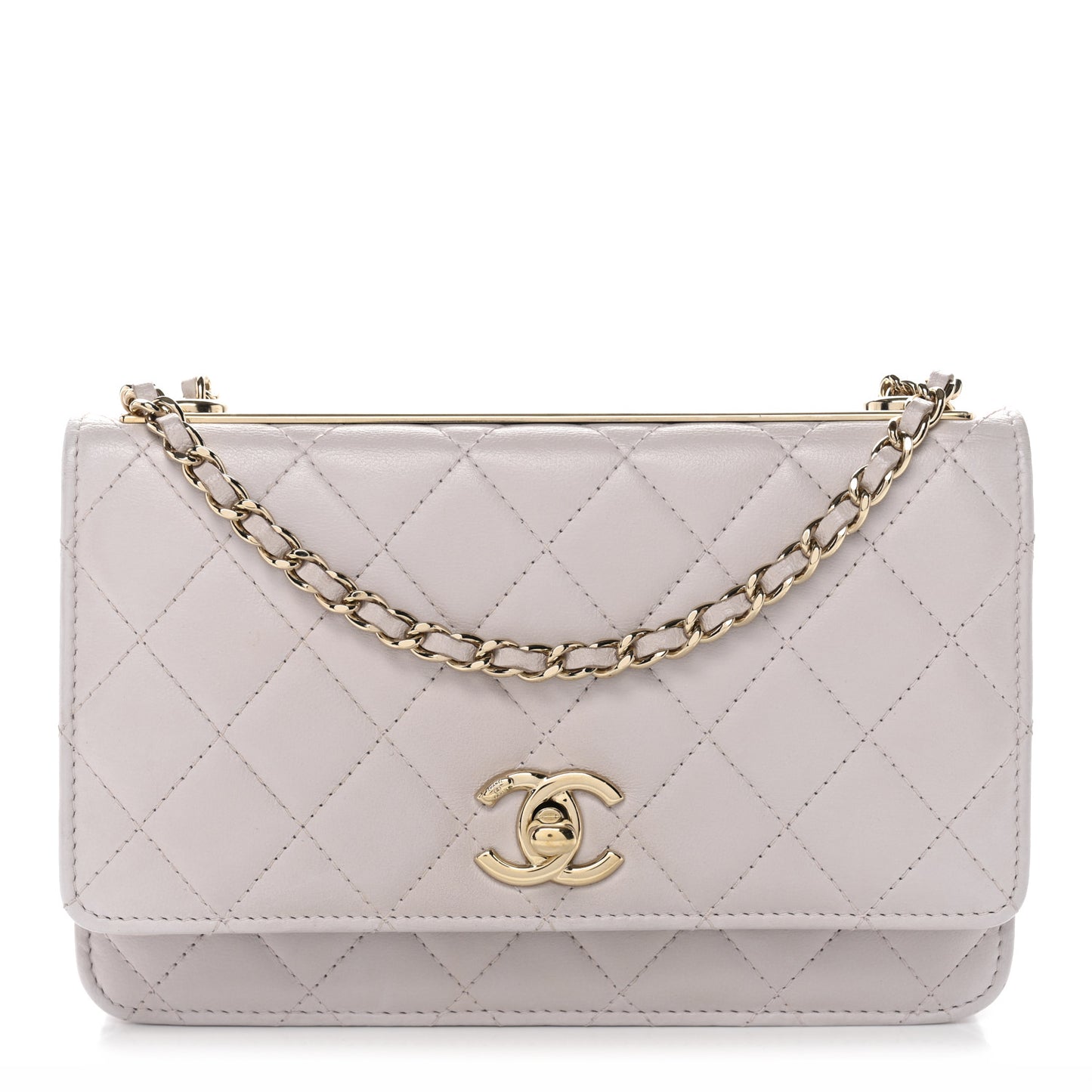 Lambskin Quilted Trendy CC Wallet On Chain WOC Lilac
