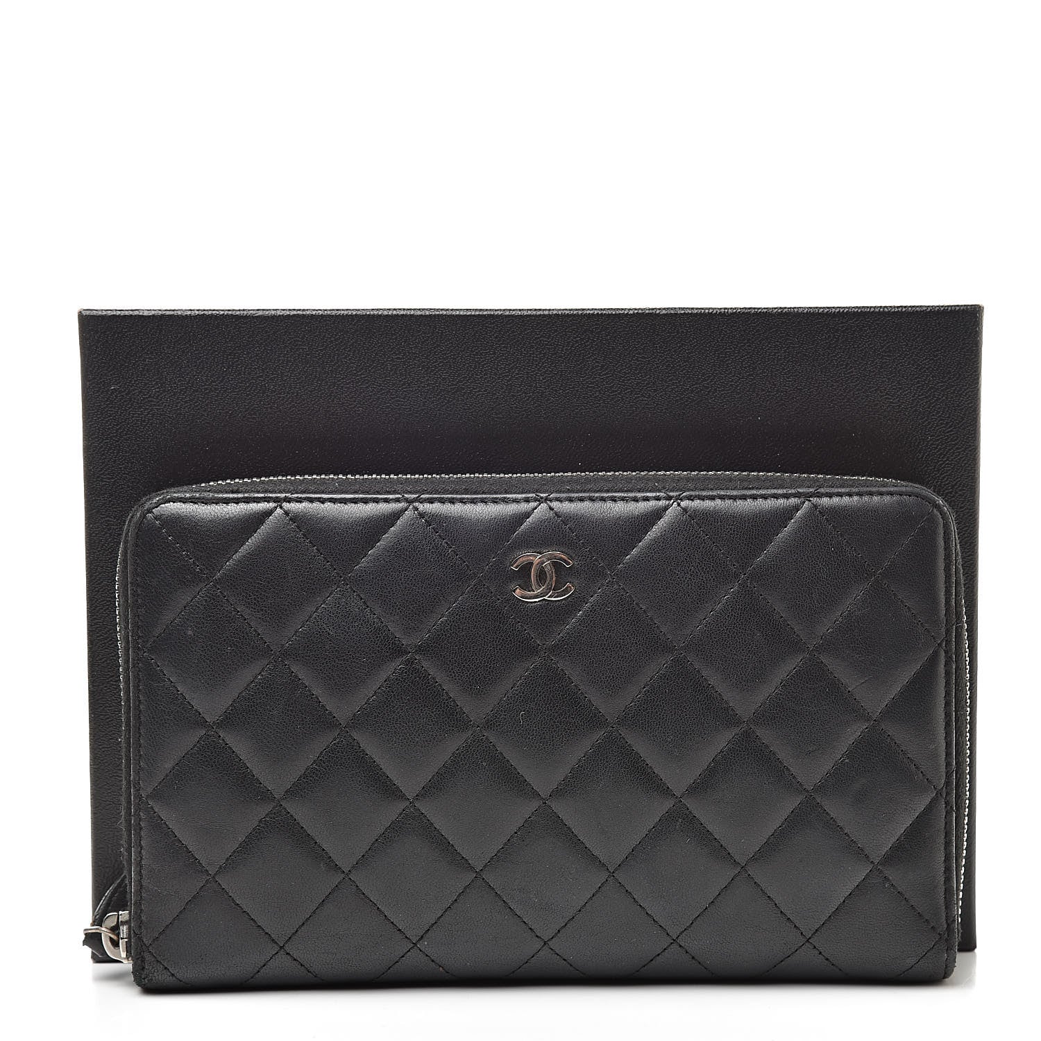 Chanel Lambskin Quilted Large Zip Around Organizer Wallet Black 16 of 16