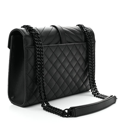 Saint Laurent Grain De Poudre Textured Mixed Matelasse Triquilt Medium Monogram Monochrome Satchel Black 3 of 10