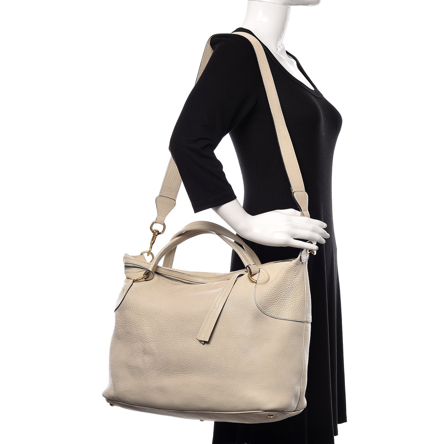 Pebbled Calfskin Twill Medium Top Handle Satchel White