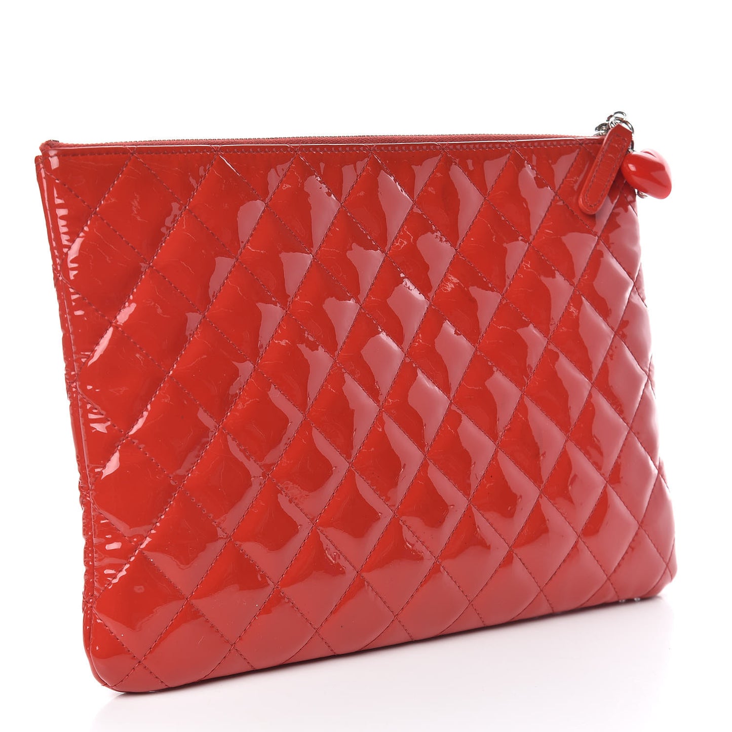 Patent Calfskin Quilted Valentine Hearts Medium Cosmetic Case Red