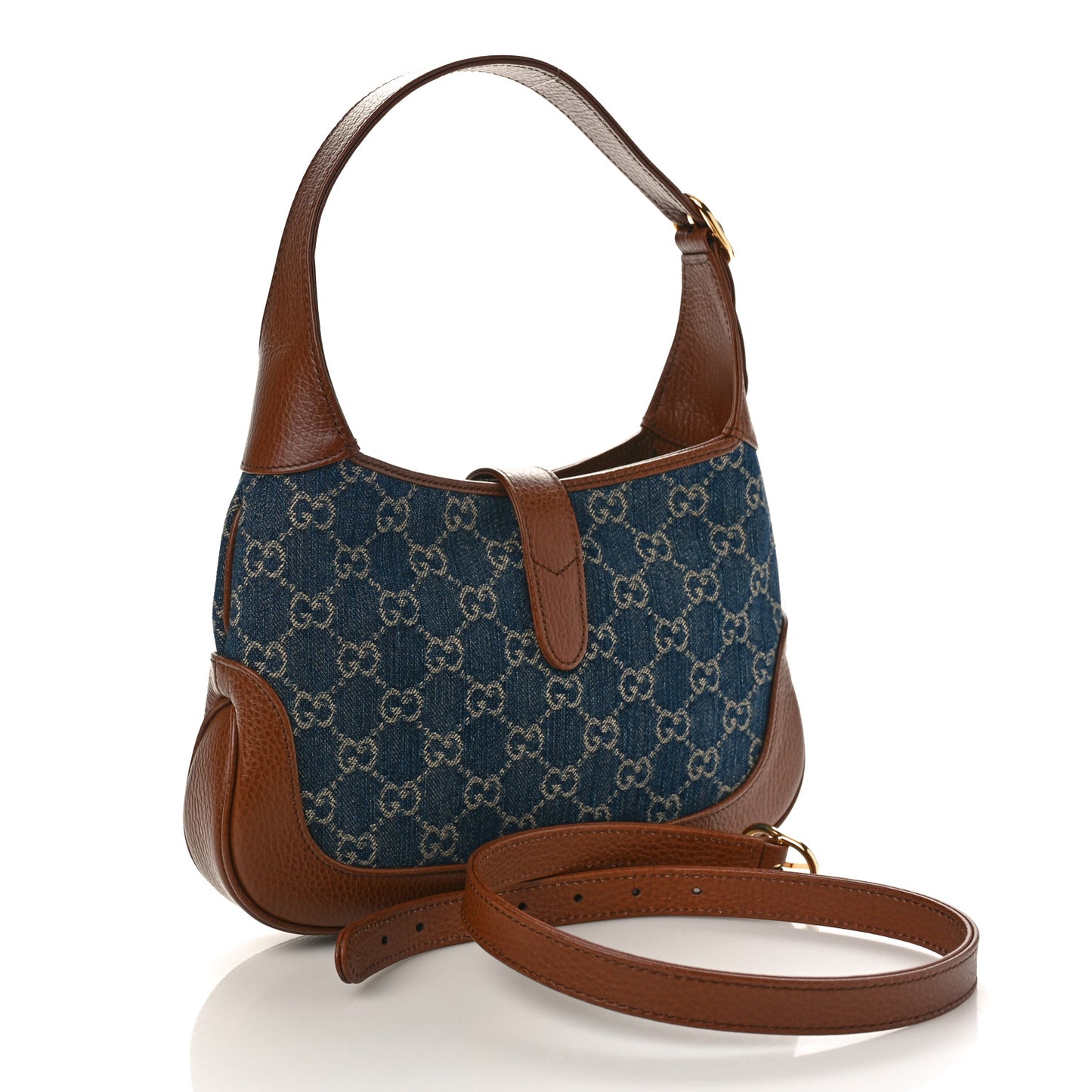 New Denim GG Monogram Calfskin Small Jackie 1961 Hobo Blue Tea Cuir