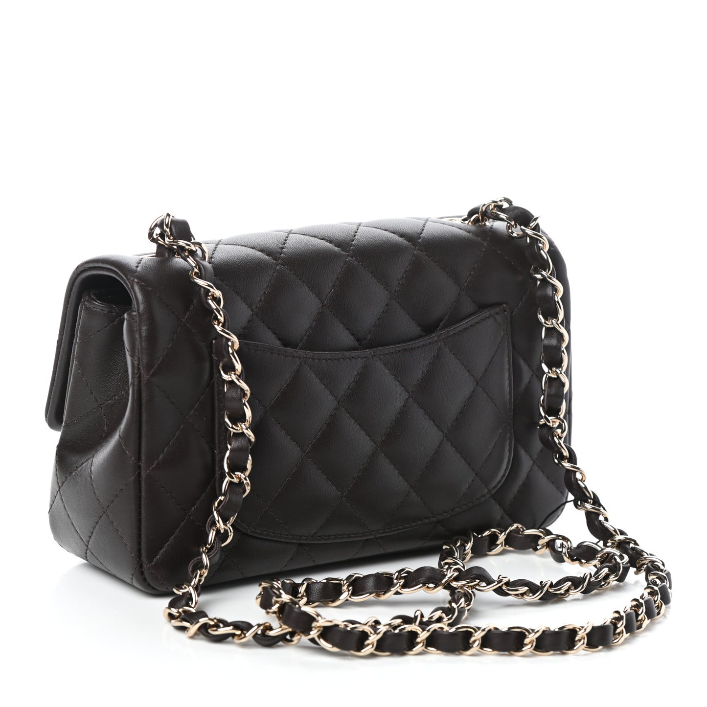 Lambskin Quilted Mini Rectangular Flap Dark Brown