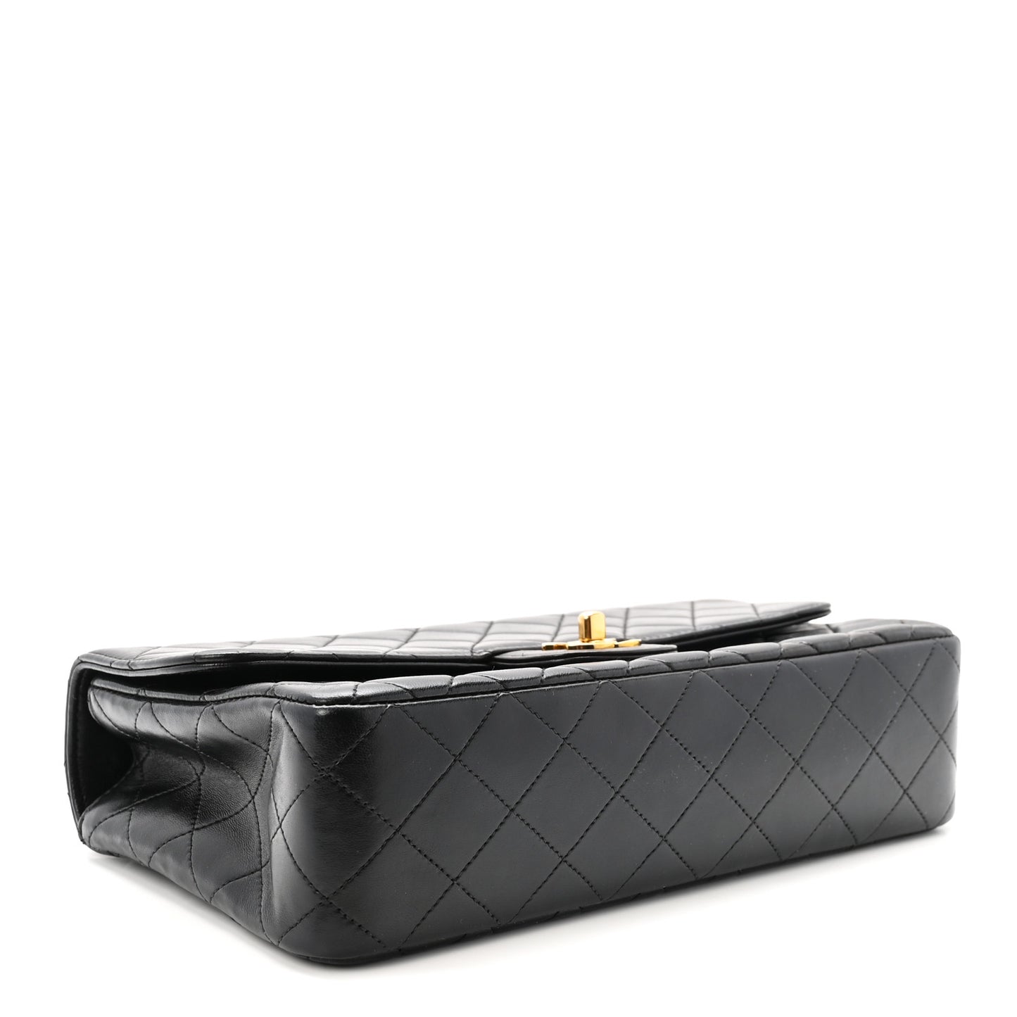 Lambskin Quilted Medium Rectangular Kelly Flap Bag Black