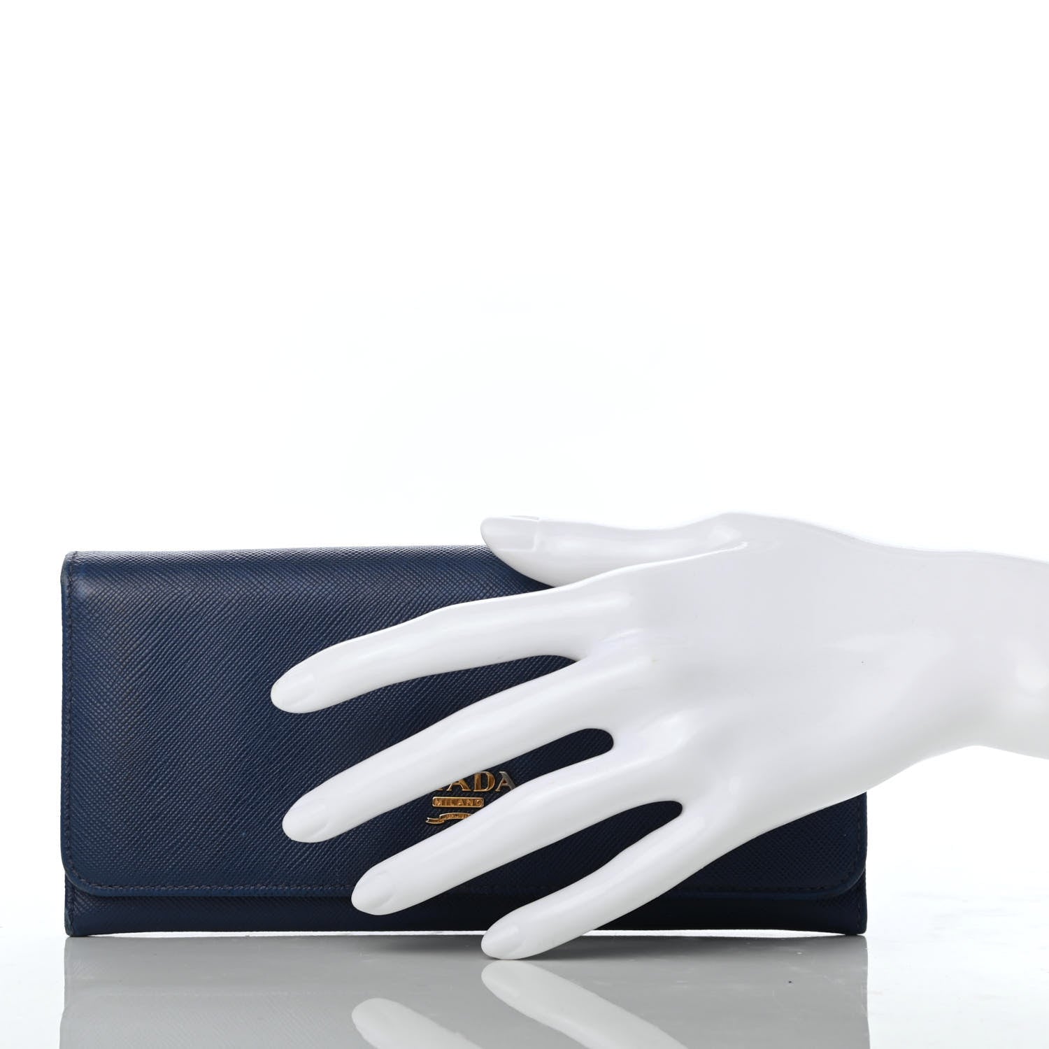 Prada Saffiano Metal Continental Flap Wallet Bleuette 2 of 9