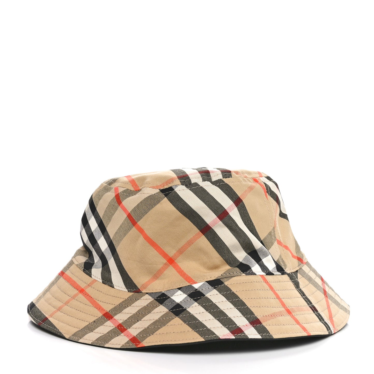 Cotton Gabardine Vintage Check Reversible Bucket Hat L Black Sand