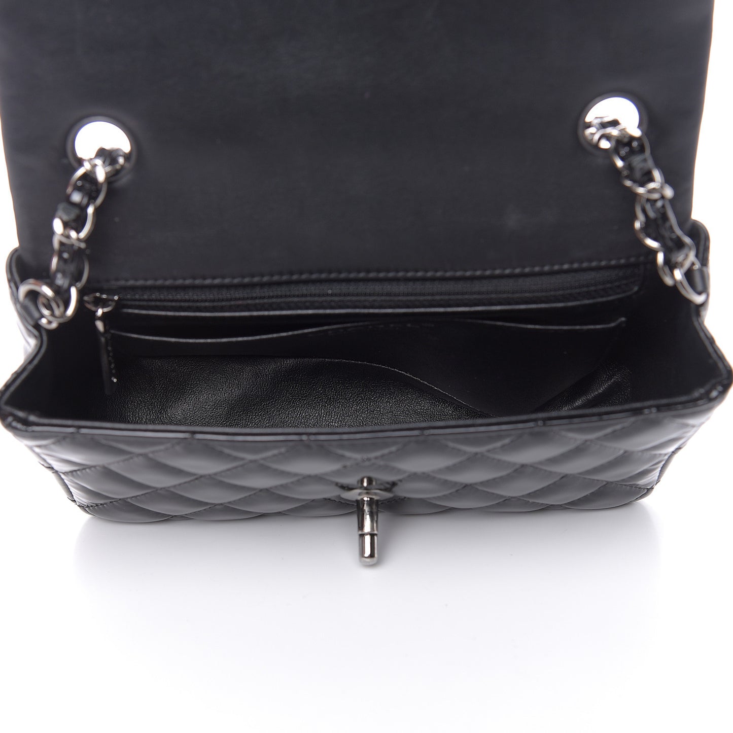 Patent Calfskin Quilted Mini Rectangular Flap Black