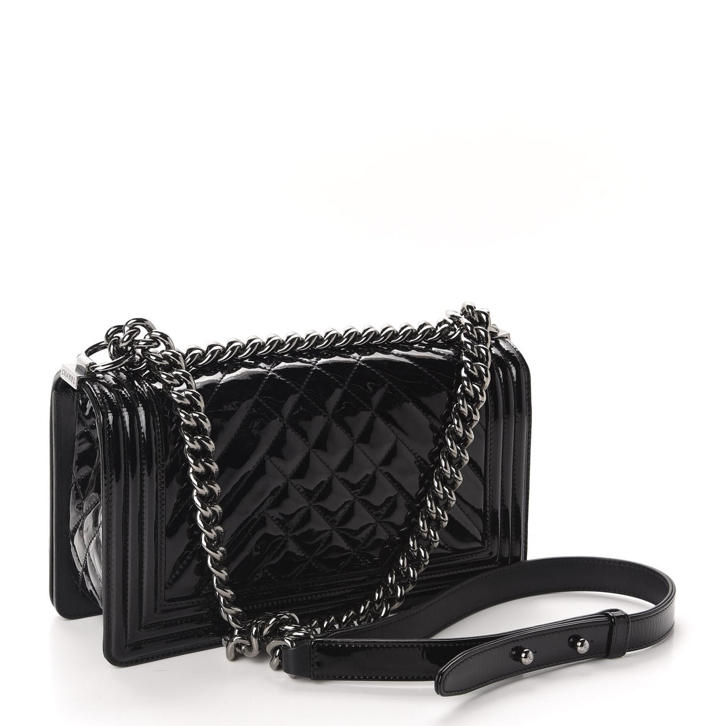 Patent Chevron Quilted Medium Boy Flap Black