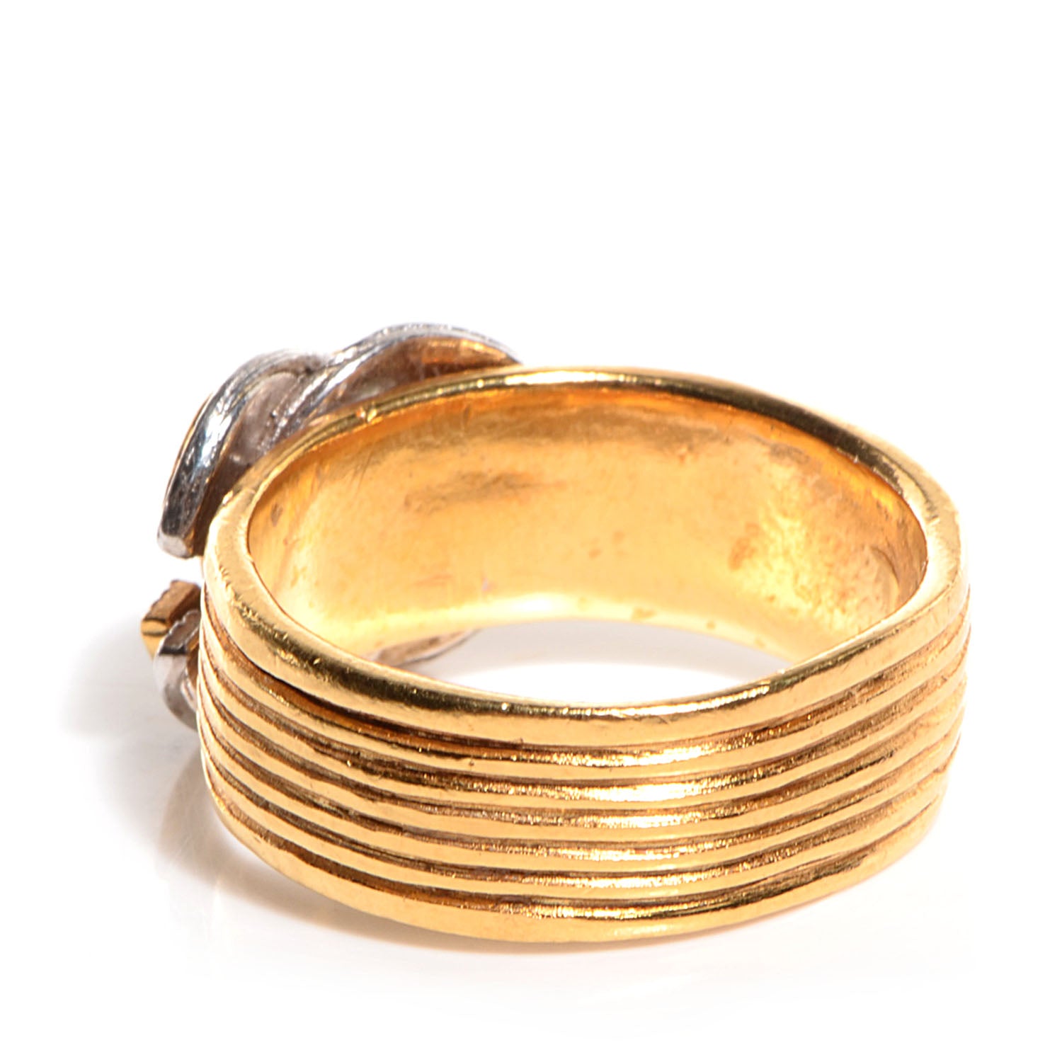 Chanel CC Silver Gold Ring 6.5 3 of 5