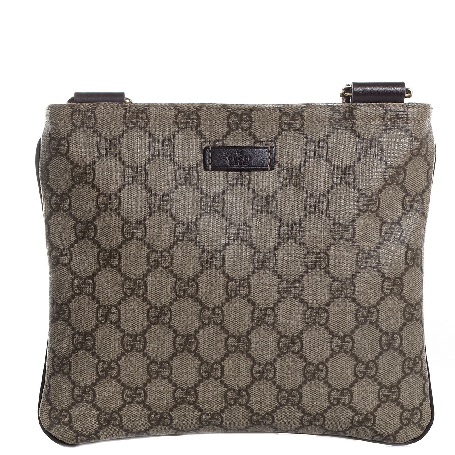 Gucci GG Supreme Monogram Selleria Calfskin Small Flat Messenger Bag Beige Ebony Cocoa Dark Chocolate 1 of 7