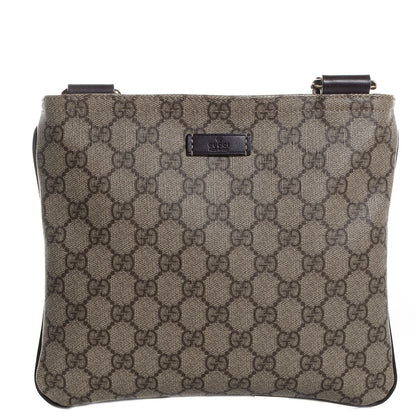 Gucci GG Supreme Monogram Selleria Calfskin Small Flat Messenger Bag Beige Ebony Cocoa Dark Chocolate 1 of 7
