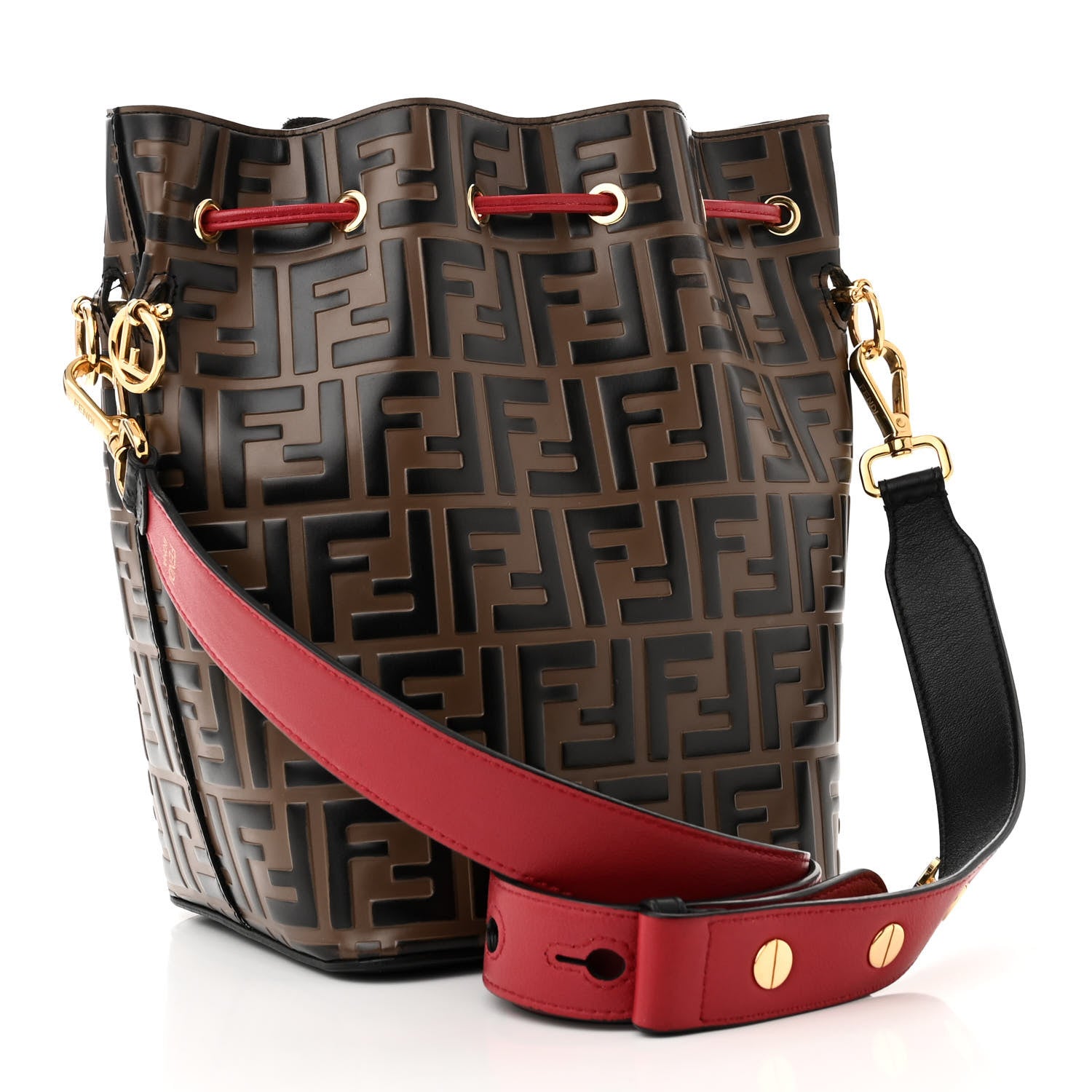 Fendi Vitello Grace F is Fendi Bi-Color FF 1974 Embossed Grande Mon Tresor Bucket Bag Maya Black Fragola 2 of 11