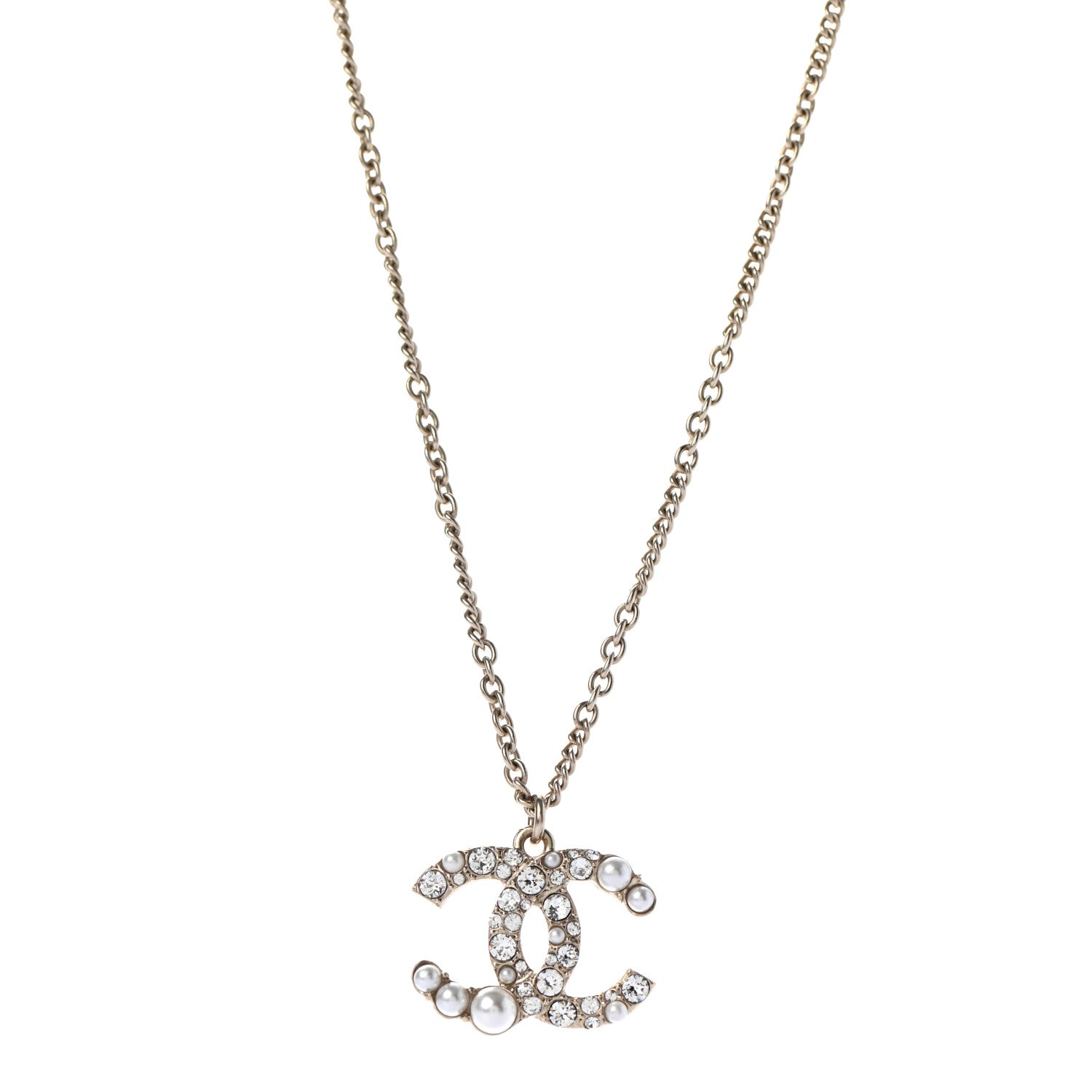 Chanel Pearl Crystal CC Pendant Necklace Gold 1 of 5