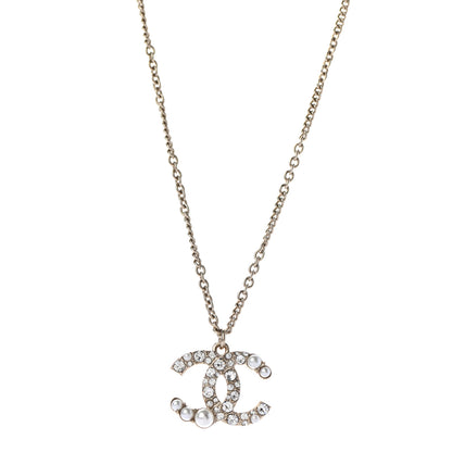 Chanel Pearl Crystal CC Pendant Necklace Gold 1 of 5