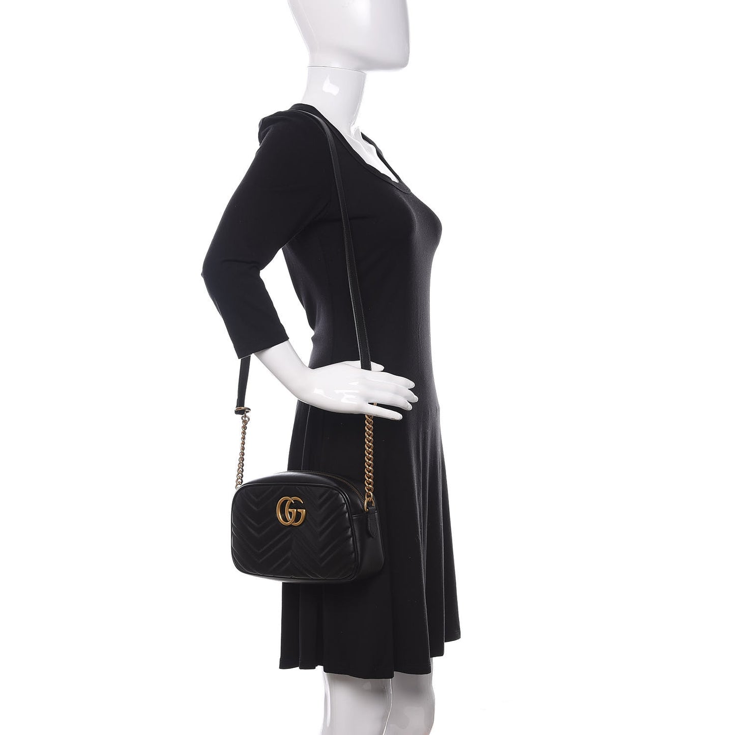 Calfskin Matelasse Small GG Marmont Chain Shoulder Bag Black