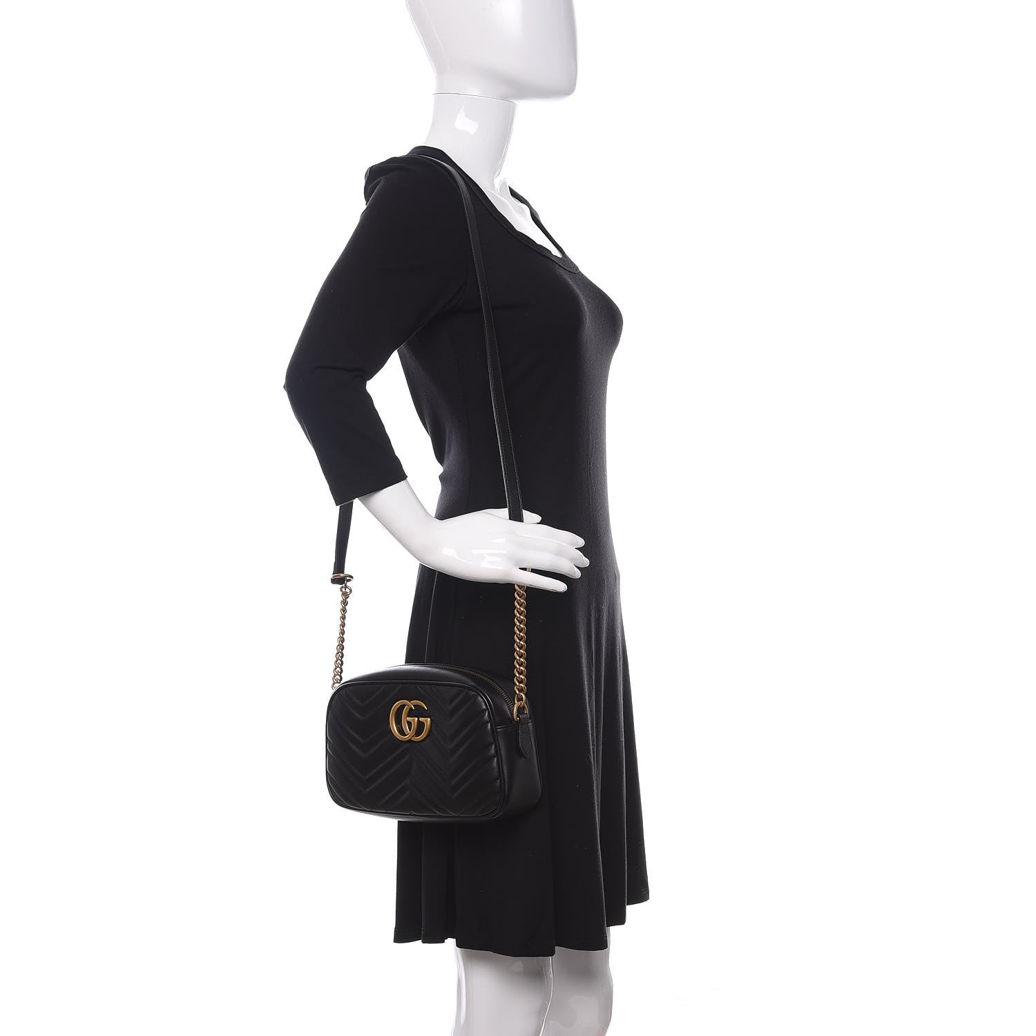 Gucci Calfskin Matelasse Small GG Marmont Chain Shoulder Bag Black 2 of 11