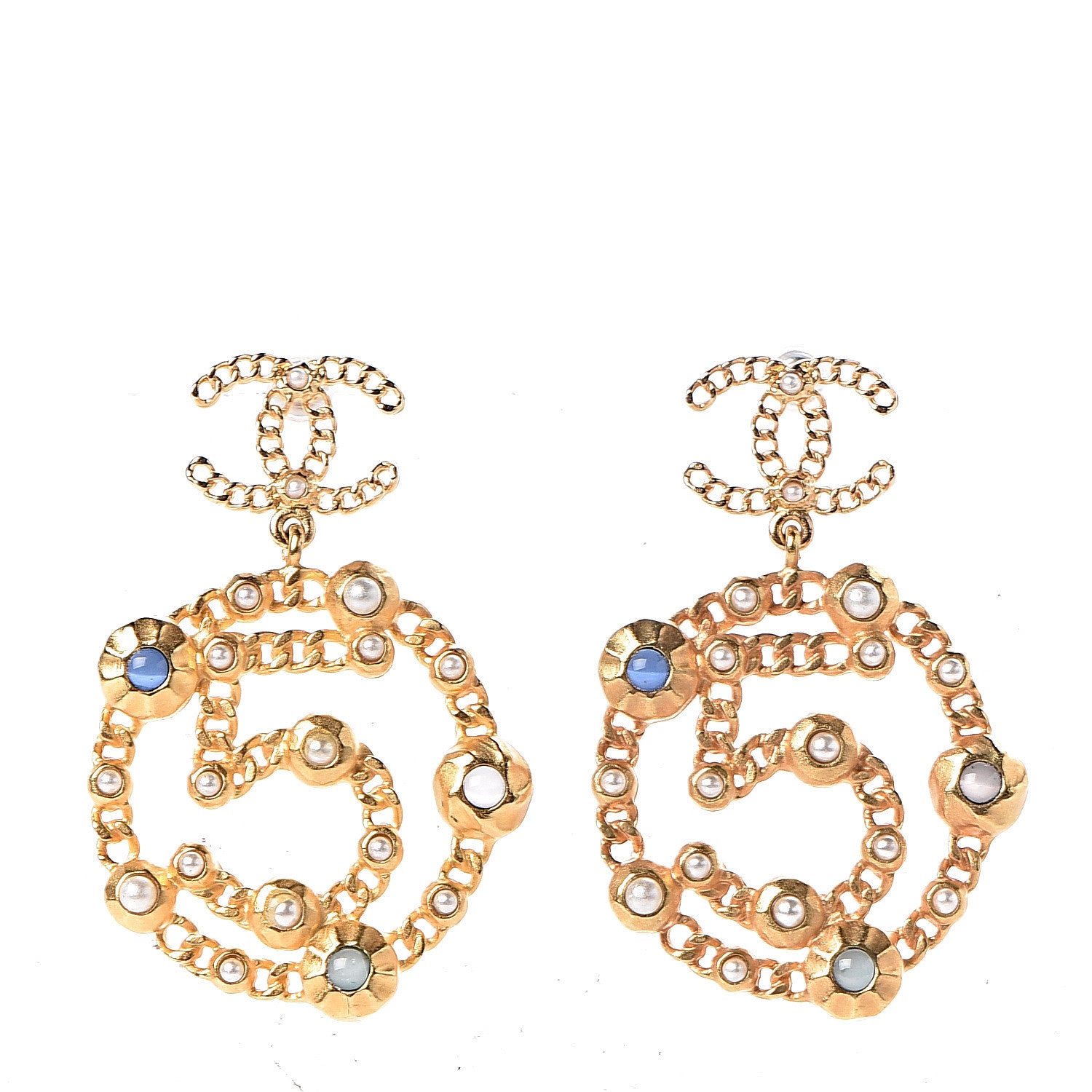 Chanel Pearl Gripoix No 5 CC Chain Drop Earrings Gold 1 of 5