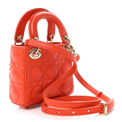Christian Dior Lambskin Cannage Micro Lady Dior Orange 3 of 10