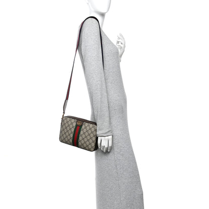 Gucci GG Supreme Monogram Textured Dollar Calfskin Web Ophidia Wristlet Shoulder Bag Beige Ebony New Acero 2 of 11
