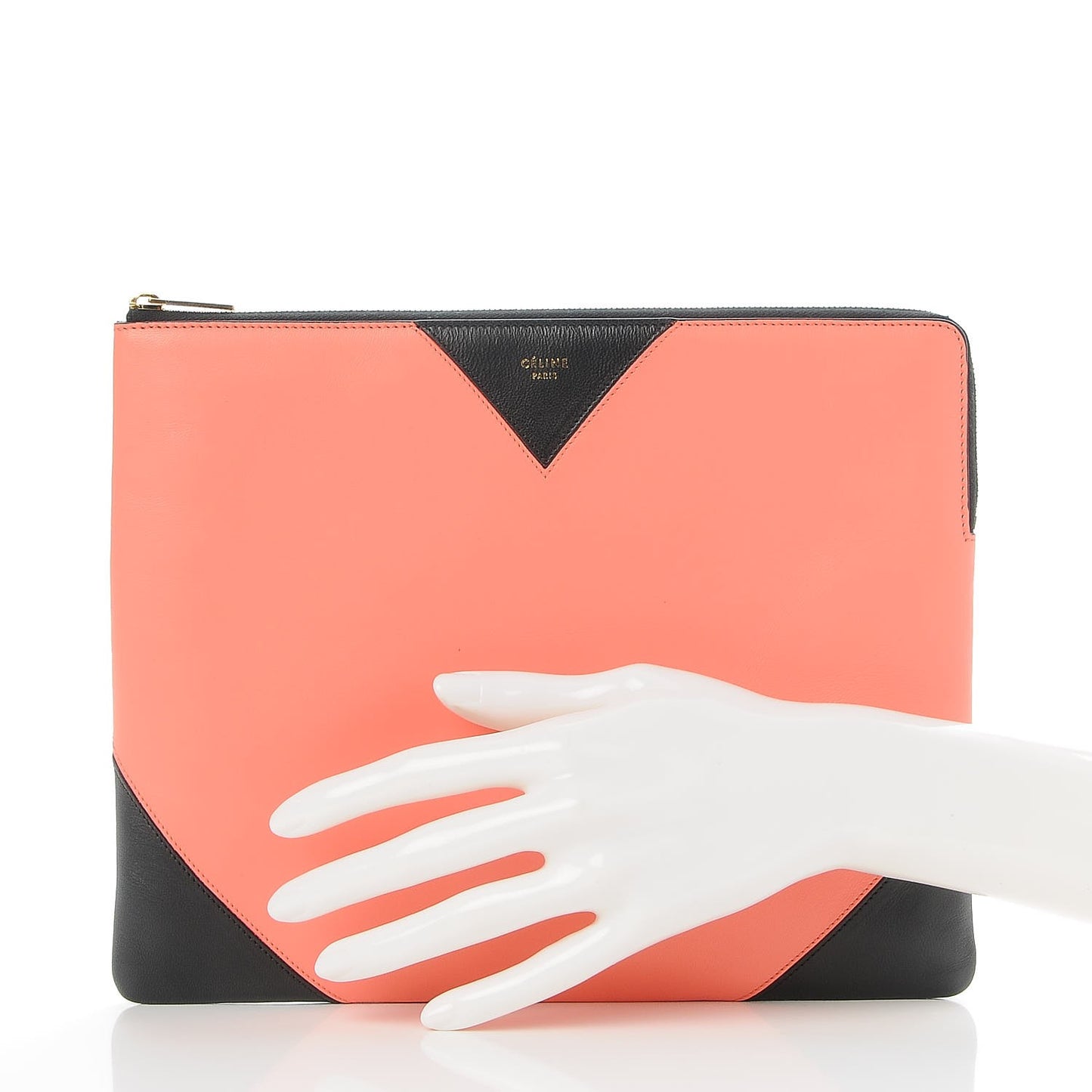 Lambskin Bi-Color Coeur iPad Clutch Flamingo Black
