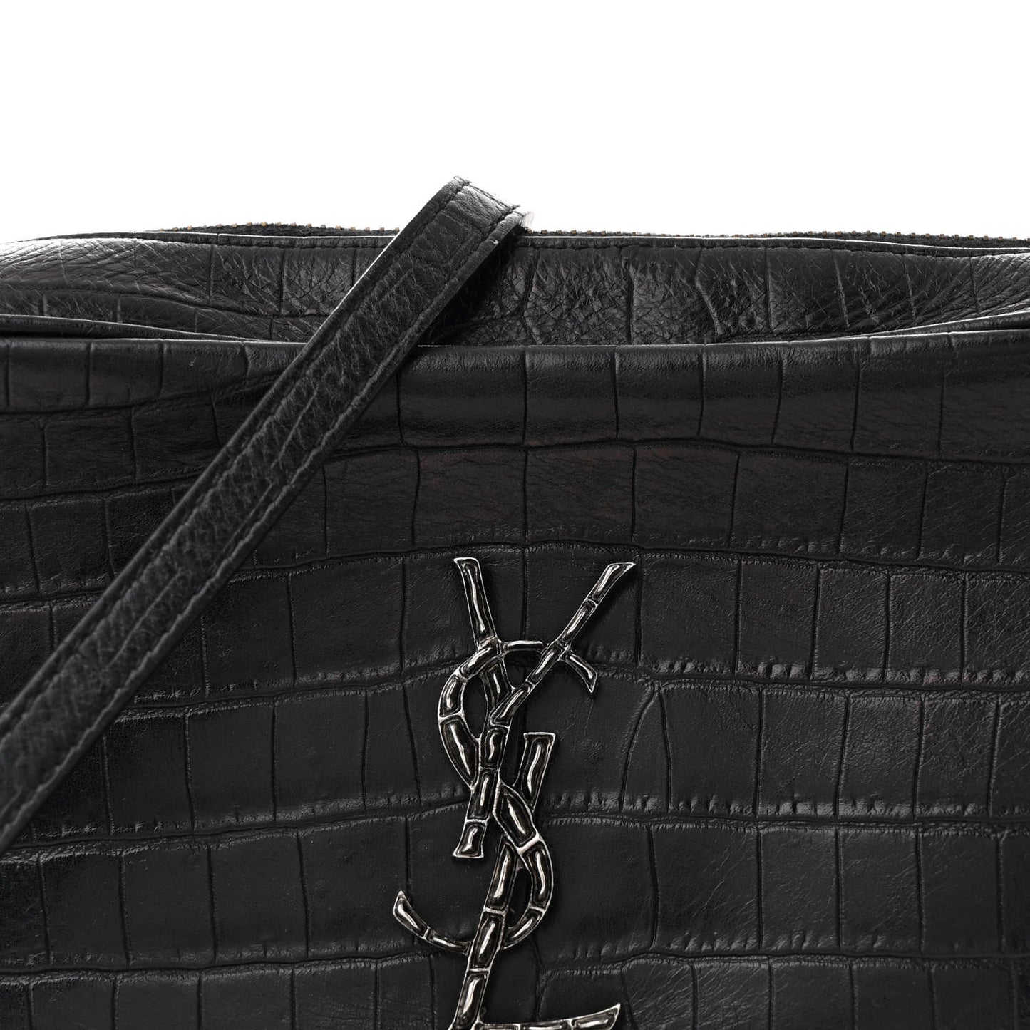 Calfskin Crocodile Embossed Monogram Lou Camera Bag Black
