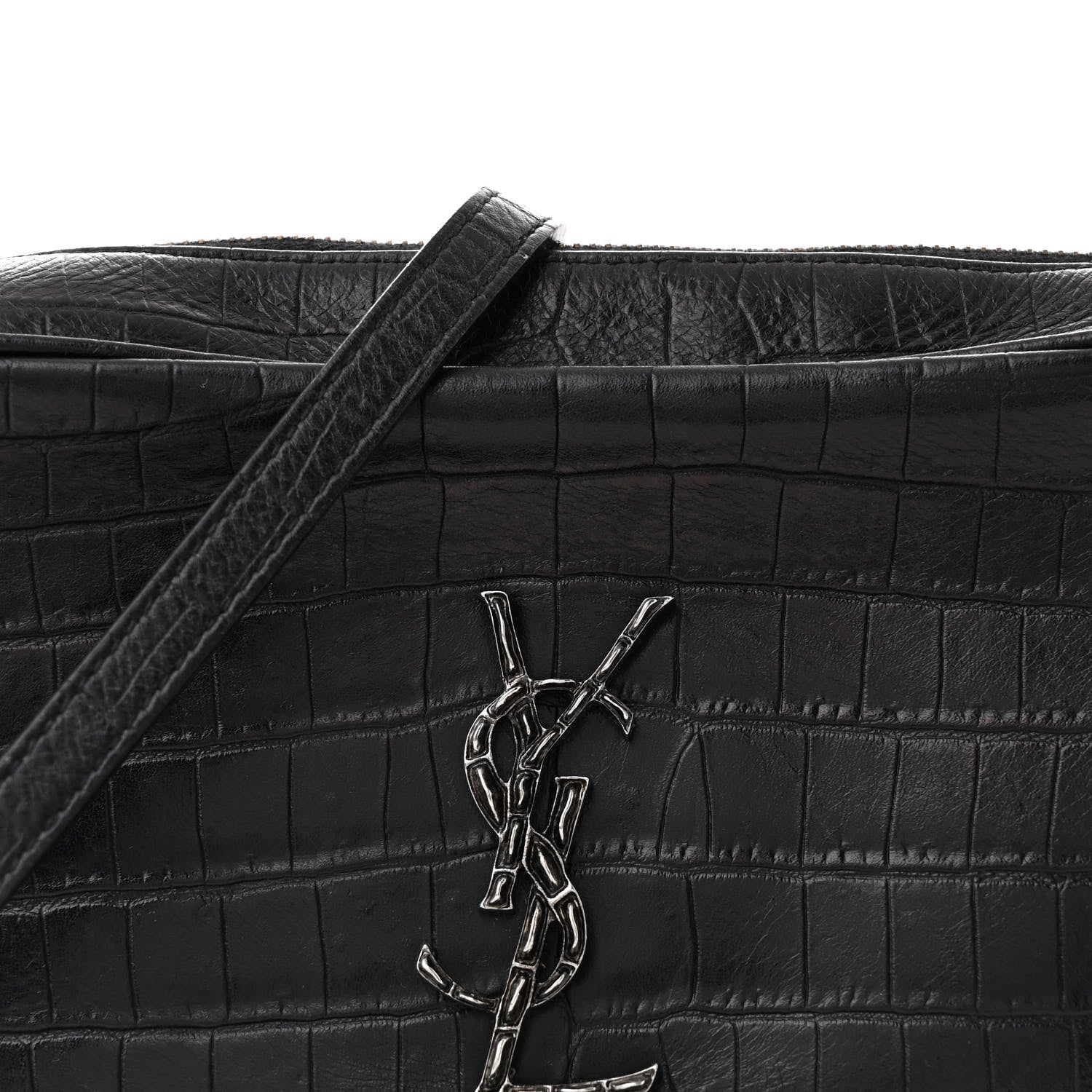 Saint Laurent Calfskin Crocodile Embossed Monogram Lou Camera Bag Black 8 of 10