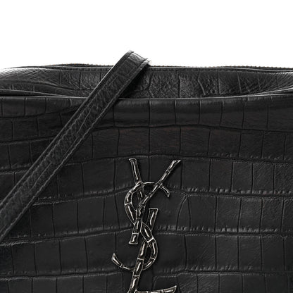 Saint Laurent Calfskin Crocodile Embossed Monogram Lou Camera Bag Black 8 of 10