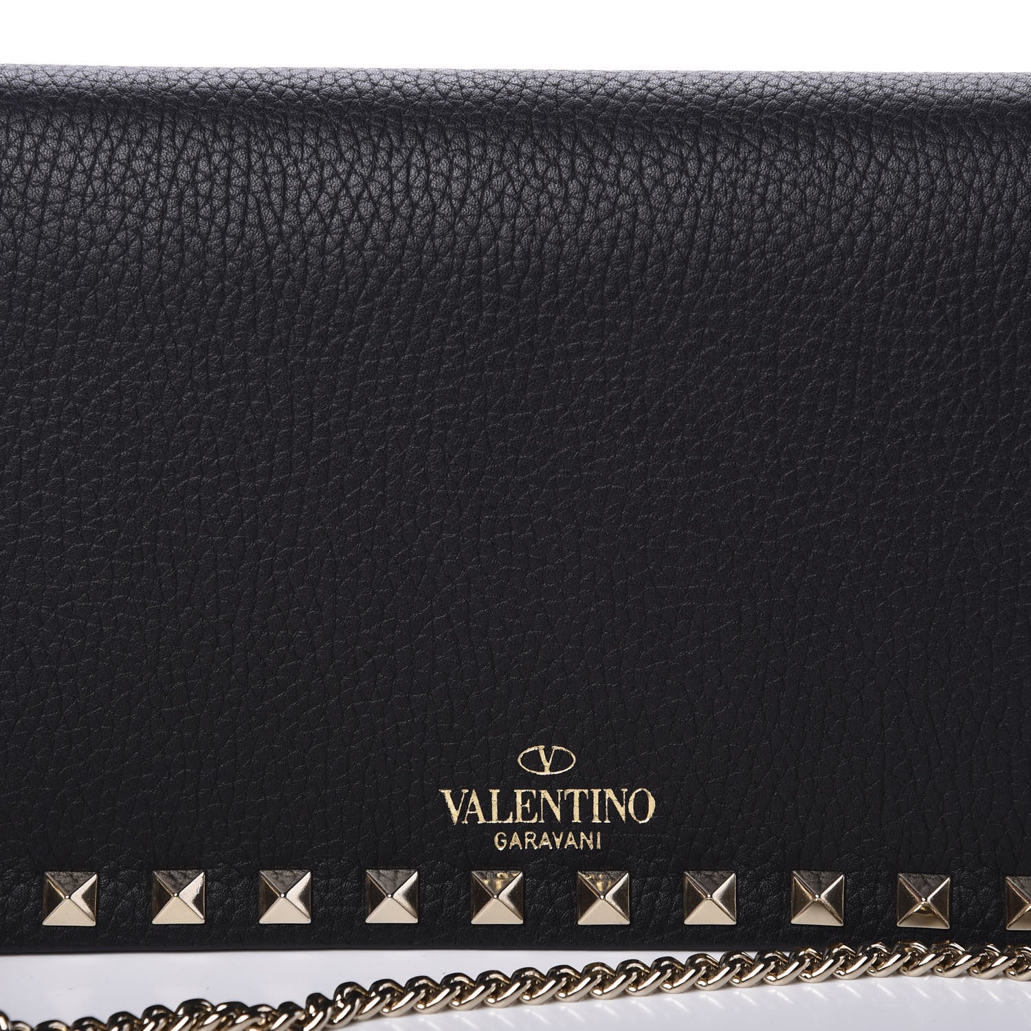 Valentino Garavani Pebbled Calfskin Rockstud Flap Wallet On Chain Black 10 of 11