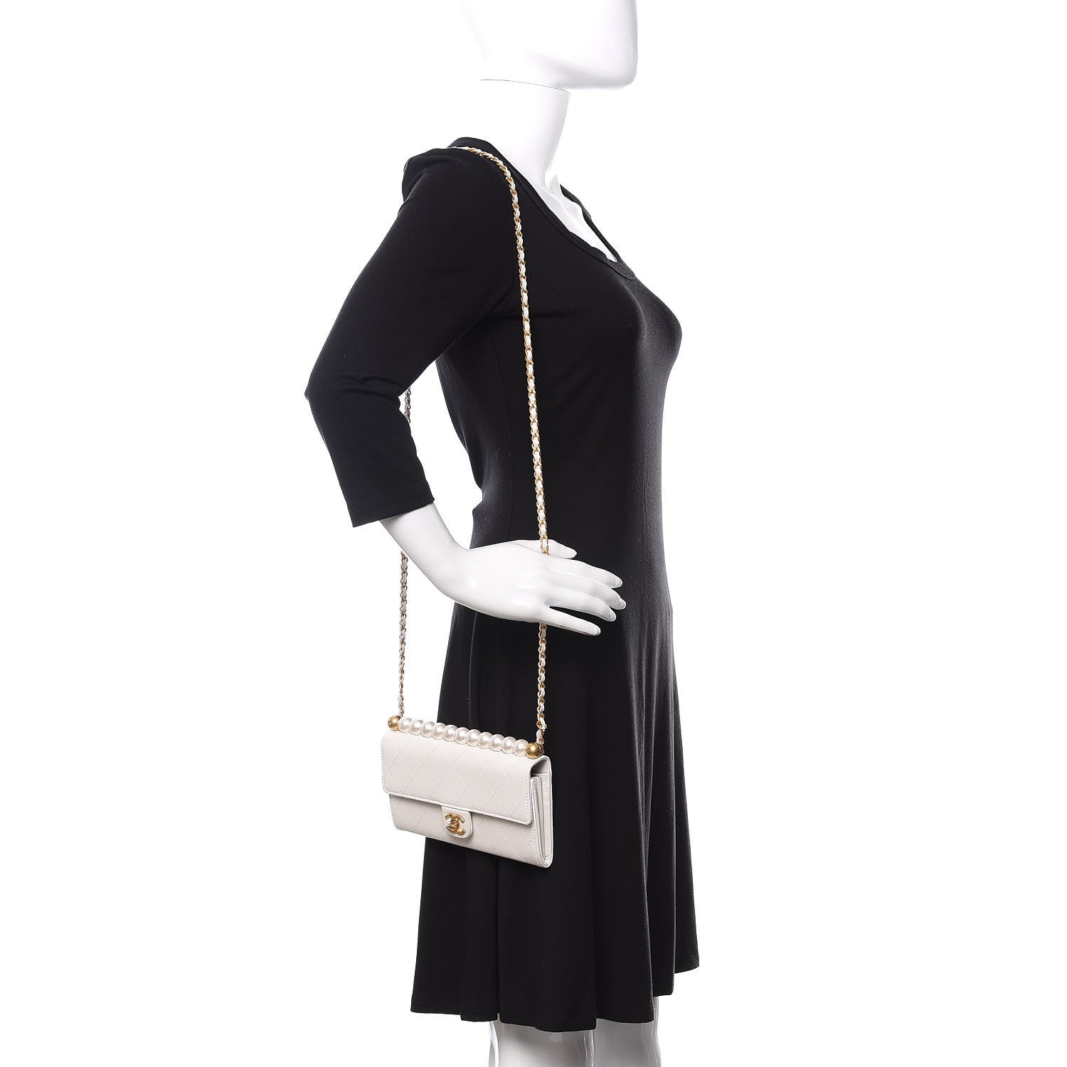Chanel Lambskin Quilted Chic Pearls Clutch With Chain White 2 of 11