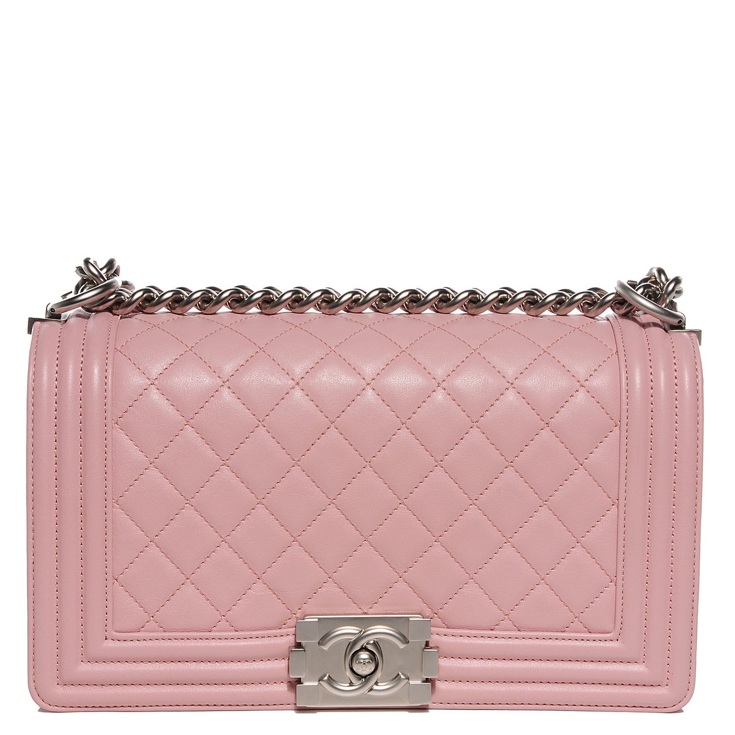 Lambskin Quilted Medium Boy Flap Light Pink