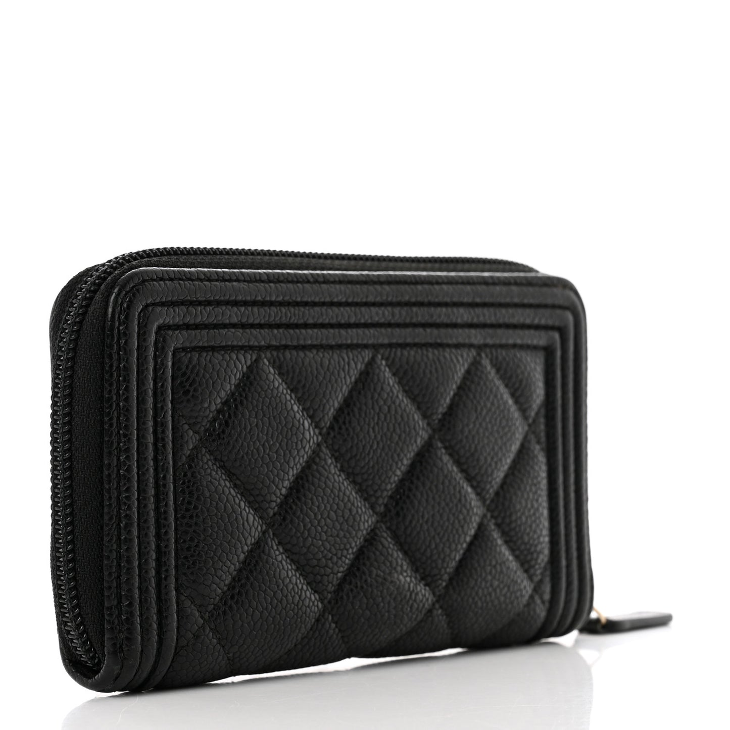 Caviar Quilted Small Boy Zip Around Wallet Black