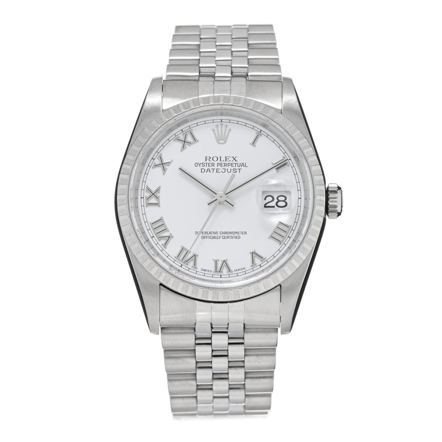 Stainless Steel 36mm Oyster Perpetual Datejust Watch White Roman 16220