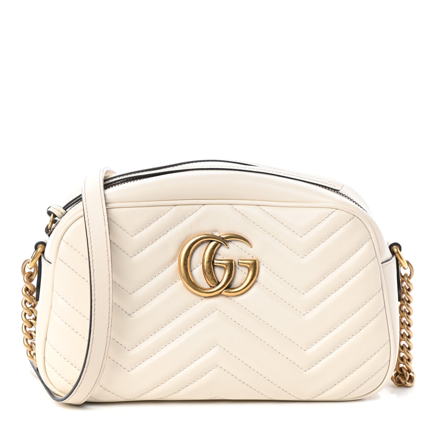 Calfskin Matelasse Small GG Marmont Chain Shoulder Bag White