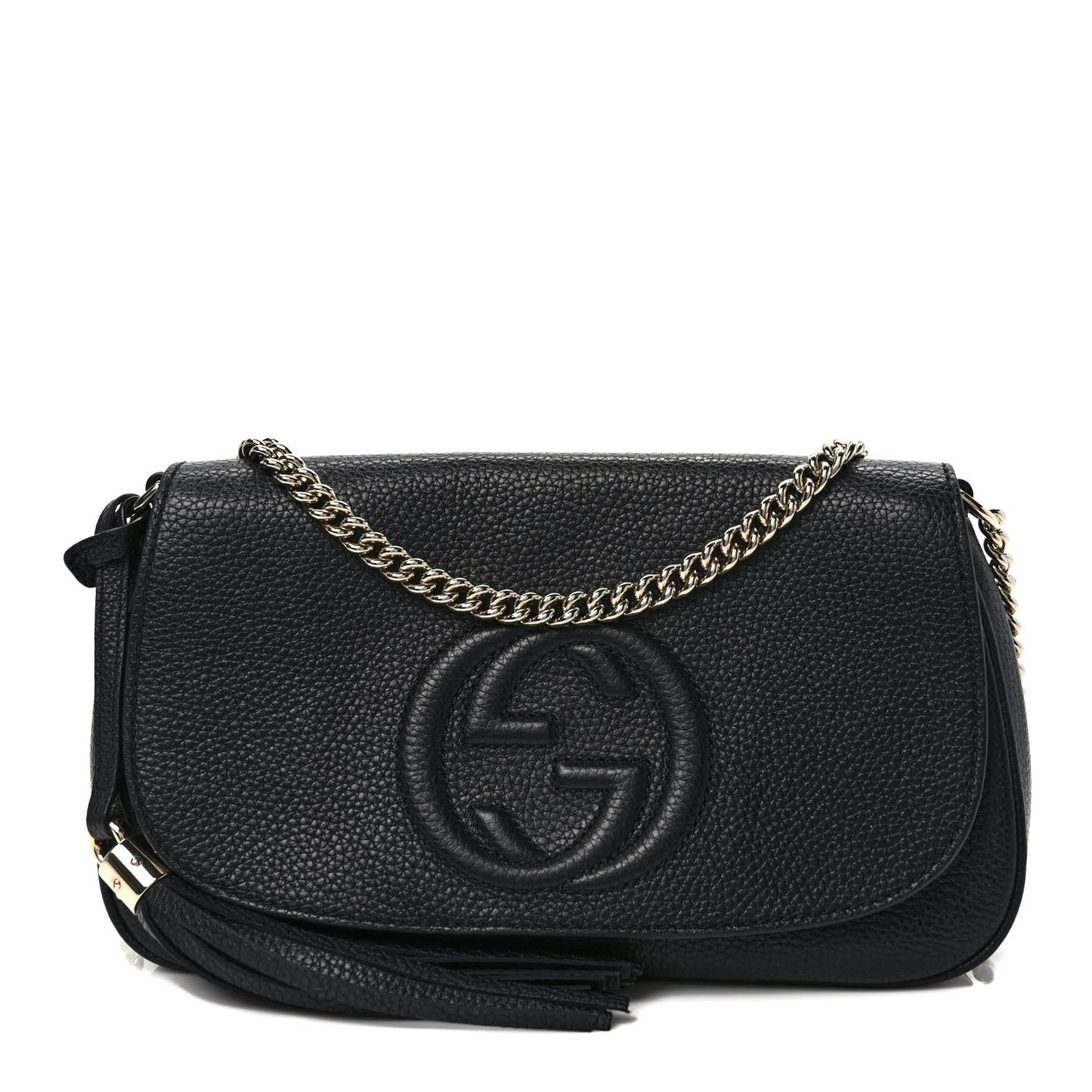 Pebbled Calfskin Medium Soho Flap Crossbody Black