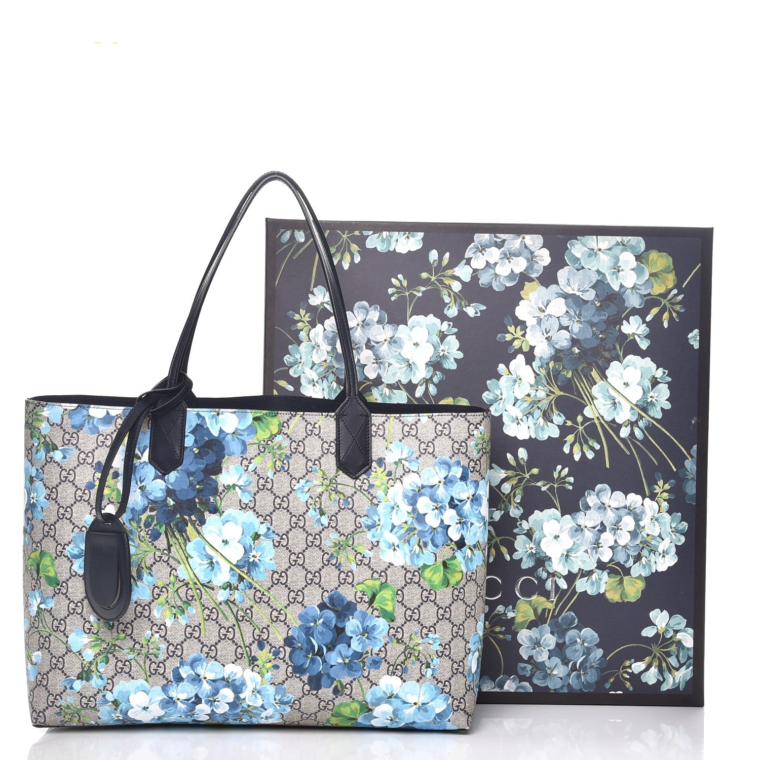 Gucci GG Supreme Monogram Blooms Medium Reversible Tote Beige Blue Navy 13 of 13