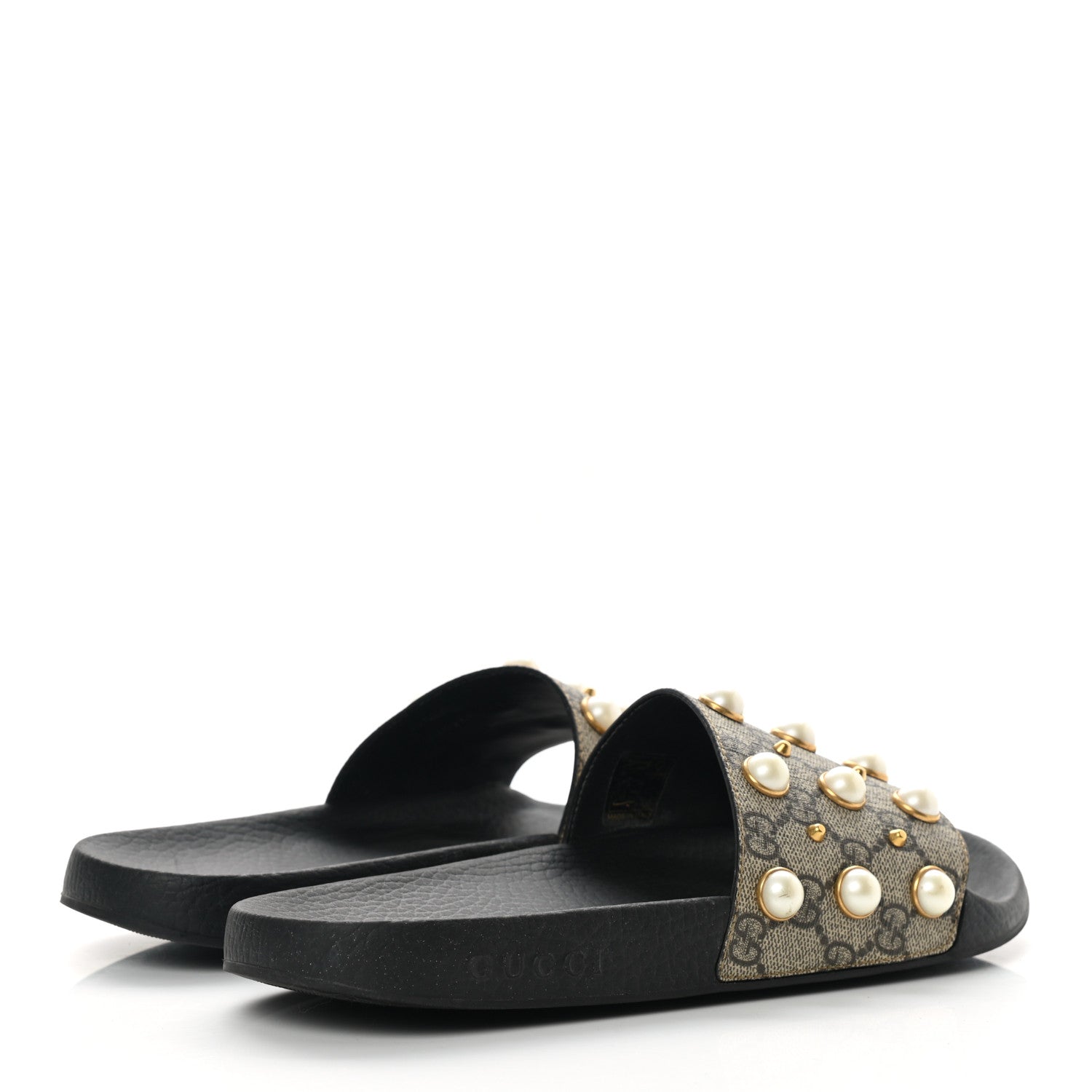Gucci GG Supreme Monogram Pearls Slide Sandals 41 Beige 4 of 13